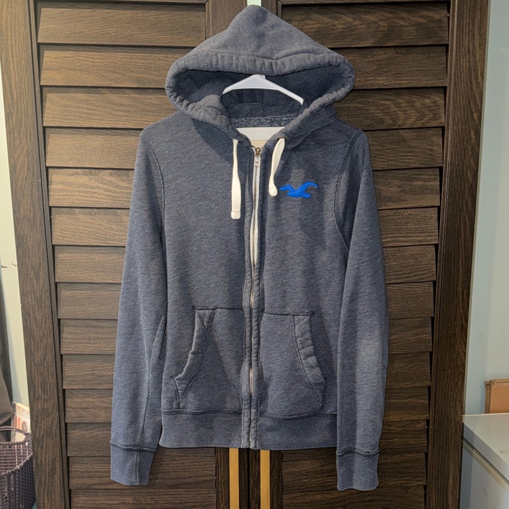 Hollister Blue Zip Hoodie with Blue Logo